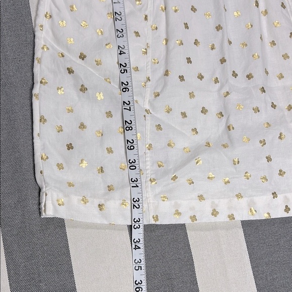 Boden Womens Linen Dress White Gold Print V Neck Belted 3/4 Sleeve Petite 6P - Picture 9 of 12